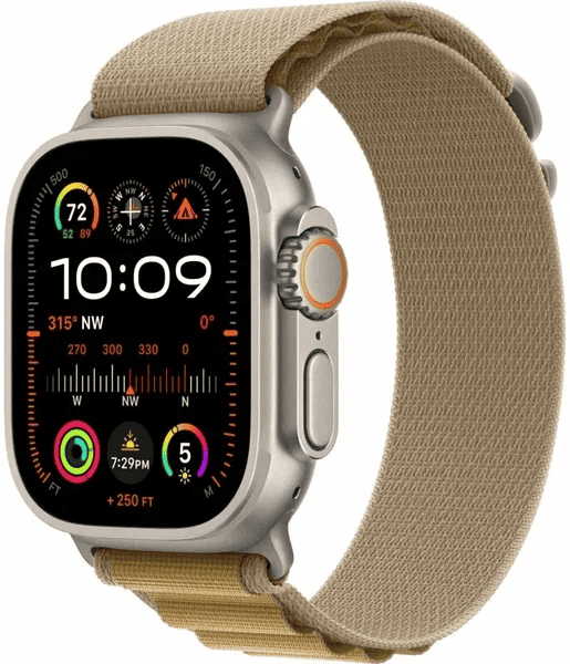 Apple Watch Series Ultra 2 49mm Natural Titanium Case with Tan Alpine Loop M